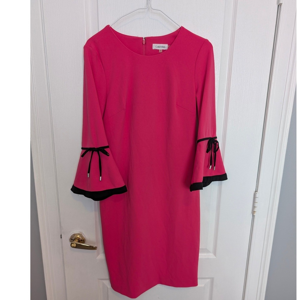 Calvin Klein Hot Pink Bell Sleeve Sheath Dress Detail Size 6 Barbiecore